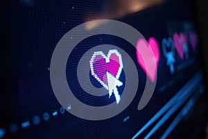 Close-up of a pixel cursor on a heart Ã¢â¬' digital affection